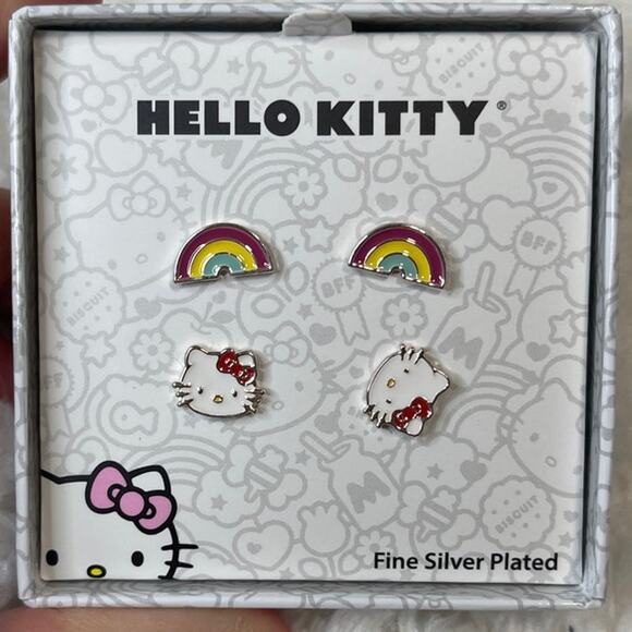 Sanrio Hello Kitty and Friends Rainbow and Face Stud Earring Set NEW 2 Pairs - Picture 1 of 9